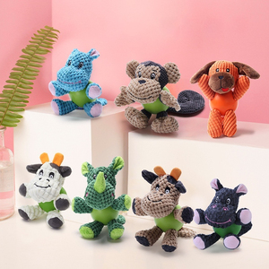 Jouet pour chien <span class=keywords><strong>2</strong></span>-en-1 durable et écologique, peluche en forme d'animal mignon, balle en caoutchouc couineuse, styles variés (hippopotame, koala, singe) pour chiot et chien - Product Image 1