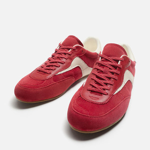 OEM Cow Leather and <strong>Suede</strong> <strong>Red</strong> Training <strong>Shoes</strong> Low Top Walking and Running Style Fashion Sneakers - Product Image 2