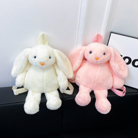 Sac à dos en peluche créatif grande taille blanc avec longues oreilles, sac d'école en forme de lapin de dessin animé avec bretelles réglables pour enfants et filles