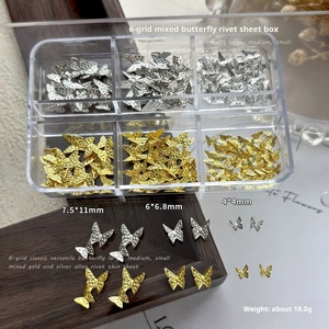 Hot Selling Aimeier 3D <b>Metal</b> Butterfly Nail Art Charms Gold Silver 6grid Pack Premium Nail Art Supplies Accessories - Product Image 2