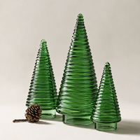 Ensemble de 3 arbres de Noël en verre côtelé, décorations de table pour les fêtes, en couleurs assorties