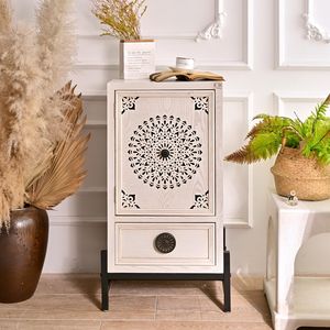 Meuble de rangement latéral de cuisine en bois blanc INNOVA, armoire avec pieds en métal, salle à manger, salon, entrée, hôtel, accent moderne, décoration de la maison - Product Image 1