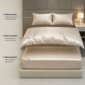 Juego de Ropa de Cama Moderna de Lujo 100% Algodón, 4 Piezas, Funda de Edredón con Rayas Satinadas, Sábana Plana, Funda de Almohada, Certificado OEKO-TEX para Hoteles Boutique - Product Image 6