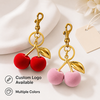 Porte-clés en velours floqué cerise, pendentif mignon en forme de fruit pour sac, breloque pour sac à main femme, ornement suspendu pour voiture, accessoire cadeau