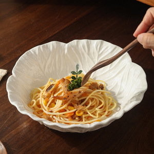 Ensemble d'assiettes en céramique à motif <span class=keywords><strong>de</strong></span> feuilles <span class=keywords><strong>de</strong></span> chou blanc, assiettes pour servir des pâtes, des salades, des plats principaux, des desserts à la maison ou au restaurant - Product Image 3