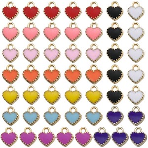 Mix 50 Colorful Heart-Shaped Zinc Alloy Charms For DIY Jewelry Making <b>Bracelets</b> Necklaces Accessories Unisex Fashion Pendants - Product Image 5