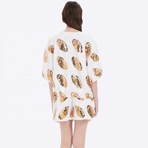 Stock Women Game Day Shirt Custom Tops <strong>Sequin</strong> Shirt Apparel <strong>Sequin</strong> Graphic Football Jersey Pattern Short Sleeve <strong>Two</strong> <strong>Piece</strong> <strong>Set</strong> - Product Image 4