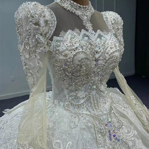 O cou manches longues <span class=keywords><strong>beige</strong></span> ivoire femmes robe de mariée <span class=keywords><strong>pas</strong></span> <span class=keywords><strong>cher</strong></span> haute qualité Jancember grande taille robe de mariée MN148 - Product Image 4