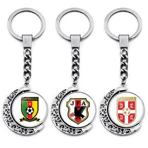 Qatar monde football coupe porte-clés accessoires artisanat personnalisé équipe de football logo double face imprimé rotatif métal porte-clés