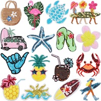 Patchs thermocollants en feutre non tissé avec broderie Cœur de plage, paillettes, motifs de dessins animés, vagues et coquillages pour chapeaux et valises