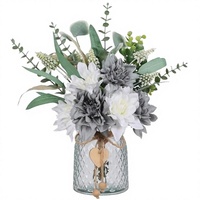 Échantillon Gratuit Fleurs Artificielles Bleu Gris Blanc Dahlia Bouquet Mixte 47cm 11 Pièces Eucalyptus Lavande Décoration Moderne Réutilisable