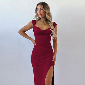 Robe longue fendue pour femme, coupe ample, imprimé léopard, à sequins, dos nu sexy, à lacets, effet enveloppant, tricotée, collection automne - Product Image 4