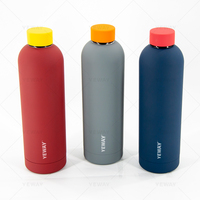 Botella termo aislada de doble pared con impresión personalizada, pintura de goma suave, boca pequeña, botella de agua de acero inoxidable, 500ml, 750ml, 1000ml