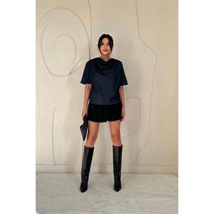 Top de Mezclilla Azul para Mujer, Manga Corta, 100% Algodón, Estilo Simple y Moderno - Product Image 4