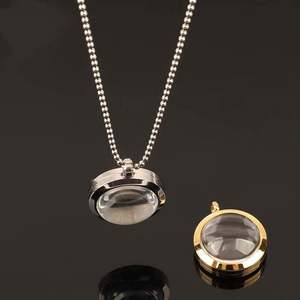 สร้อยคอล็อกเกตหน้าต่างทำจากแก้วความทรงจำทรงกลมจี้ห้อยคอแบบลอยตัวทำจากสเตนเลสสตีล - Product Image 2