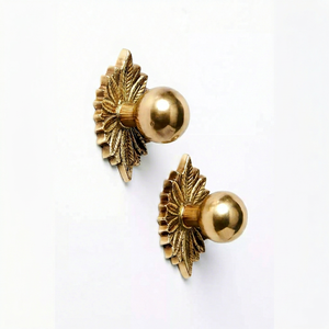 Classic Brass <b>Wall</b> Mounted Coat <b>Hooks</b> With Carved Leaf Design Round Ball Knob Durable Metal <b>Hook</b> For Doors And <b>Walls</b> - Product Image 1