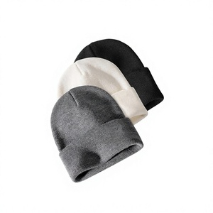 Gorro de Punto Unisex de Color Sólido Blanco Gris para Adultos, Uso Casual de Invierno, Circunferencia de Cabeza 56-58CM - Product Image 1