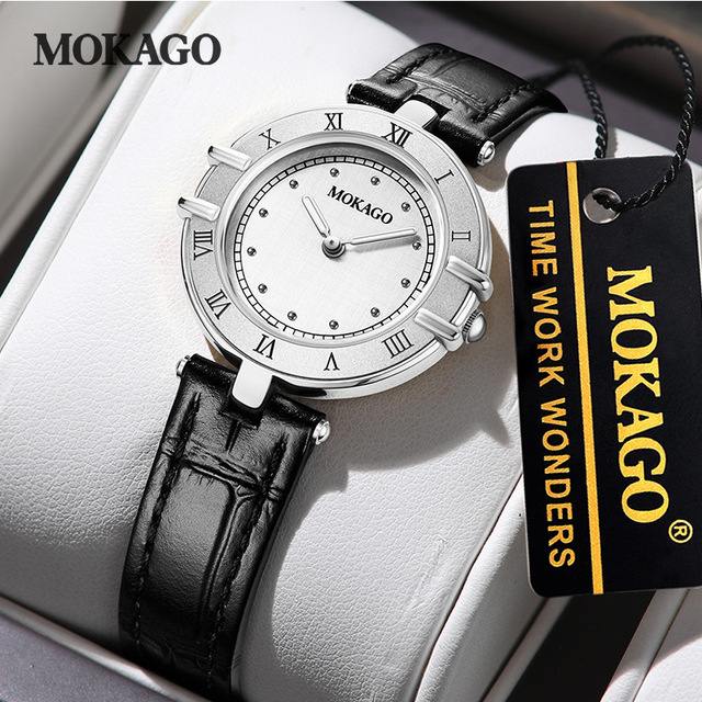 High Quality MOKAGO M8124 Women's Watch Vintage Style Niche Watch with Roman Numerals Leather Strap Waterproof Quartz Watch