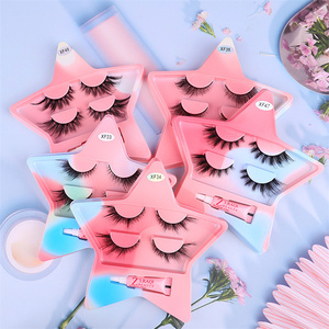 Cils 3D en faux vison ultra doux, aspect naturel, demi-bande, emballage en forme d'étoile, 2 paires de cils œil de chat avec colle - Product Image 3