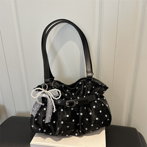 Bolso de Hombro con Encaje y Perlas para Mujer, Diseño Fruncido con Estampado de Puntos, para Uso Diario, Venta al Por Mayor - Product Image 5