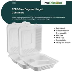 ถุงกระดาษแบกาสส์แบบ 3 ช่อง ProTakeOut [9 x 9 x 3 นิ้ว] แพ็ค 200 ชิ้น (100/2)  ภาชนะแบบมีฝาปิด ปราศจากสาร PFAS สีขาว ย่อยสลายได้ - Product Image 3