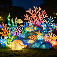 Maßgefertigte Outdoor-LED-Laternenfest-Dekorationen Zigong Handgefertigte Leuchtende Meerestier-Korallen-Lichtskulpturen für Parkdekoration