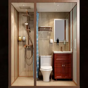 Banheiro modular pré-fabricado estilo moldura de vidro com chuveiro e temperatura confortável