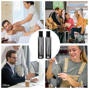 Flacon de parfum en verre noir fin carré format poche 10 ml avec couvercle noir, impression sérigraphique, logo personnalisable, échantillon disponible - Product Image 5