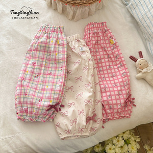 Nuovi <span class=keywords><strong>Pantaloni</strong></span> Estivi Antizanzare per Ragazze in Stile Coreano con Stampa a Fiocco, Sottili e Traspiranti, a Tre Quarti con Laccetti alla Caviglia - Product Image 1