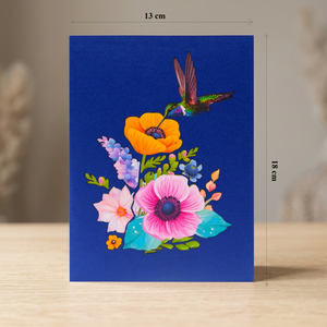 การ์ดป๊อปอัพ 3 มิติ ลายดอกไม้ นกฮัมมิงเบิร์ด สีชมพู งานศิลปะตัดกระดาษ ของสะสม รูปทรงสี่เหลี่ยมผืนผ้า - Product Image 5