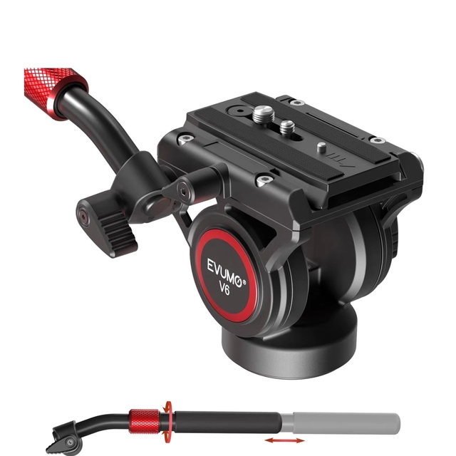 V6 Video Tripod Head Panoramic for Monopod DSLR Camera Sliding Plate Hydraulic Fluid Pan Load 8kg/17.64lbs