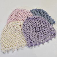 Gorro de punto calado hecho a mano para mujer, gorro de verano transpirable con lentejuelas y perlas, elegante gorro vintage