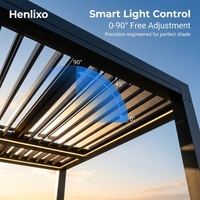 HENLIXO Pergola en aluminium robuste avec toit rigide métallique, rideaux intégrés, stores à lamelles et éclairage LED