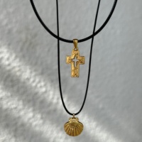 Collier en corde avec croix en coquillage, style bohème, en acier inoxydable plaqué or 18 carats PVD, nouvelle collection automne-hiver Dazan, pour femmes et hommes