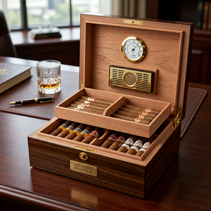 Humidor para Cigarros de Madera de Cedro Español Hecho a Mano con Tapa de Vidrio, Higrómetro Externo y Acabado Brillante - Regalo Premium para Hombres - Product Image 2