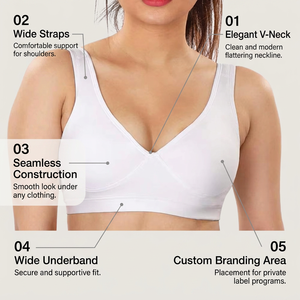 Soutien-gorge de sport sans couture blanc premium pour femme avec bretelles larges et soutien optimal, en tissu doux et respirant pour le yoga et le fitness quotidiens - Product Image 5