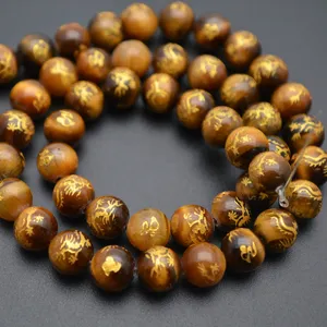 Khắc Con Rồng Trung Quốc Màu Vàng Tự Nhiên Tiger Eye Đá Vòng Loose Hạt Phật Giáo Đồ Trang Sức Làm Cho Nguồn Cung Cấp