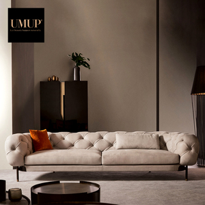 Sofá Chesterfield de Cuero de Primera Calidad de Tres Plazas, Color Personalizado, Modelo ATENAE, para Apartamento, Hotel, Sala de Estar, Umuphome - Product Image 3