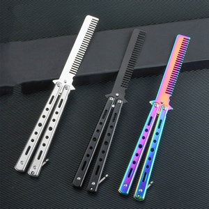 Pettine a Farfalla in Acciaio Inossidabile per Allenamento, <span class=keywords><strong>Spazzola</strong></span> per Capelli per Pratica Balisong, Strumento per Flipping per Principianti - Product Image 1