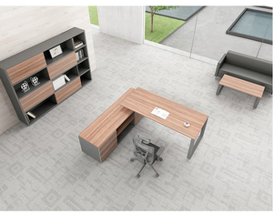Escritorio Ejecutivo Moderno en Forma de L con Caja para Cables, Cajón con Cerradura Personalizada y Estación de Trabajo de Tablero Ecológico para Oficina - Product Image 2