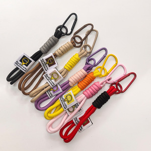 DIY Design Colorful Double Rope Keychain With Matching Color Carabiner Buckle Lanyard Pendant Promotional Rope Label Pendant