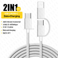 Kabel USB-C ke C dan L 2 in 1 Pengisian Cepat Bahan Nilon Kepang PD 60W untuk Transfer Data Android Samsung Grosir