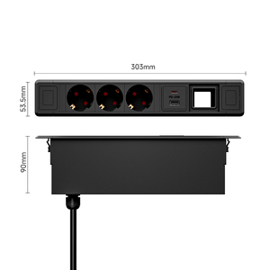 โมดูลไฟฟ้าแบบฝังคู่ช่องเสียบ EU-6ช่อง AC และพอร์ต USB ที่เสียบบนโต๊ะทำจากอะลูมิเนียมอัลลอย - Product Image 2