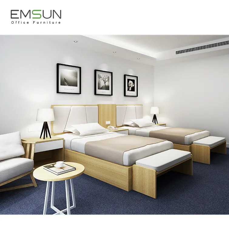 Ensemble de chambre à coucher de haute qualité, mobilier d'hôtel en bois avec nouveaux modèles de lit double