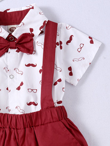 Enfant en bas âge garçon vêtements bébé garçon été costume court à manches courtes haut bretelles shorts 2 pièces costume rouge 12-18 mois - Product Image 5