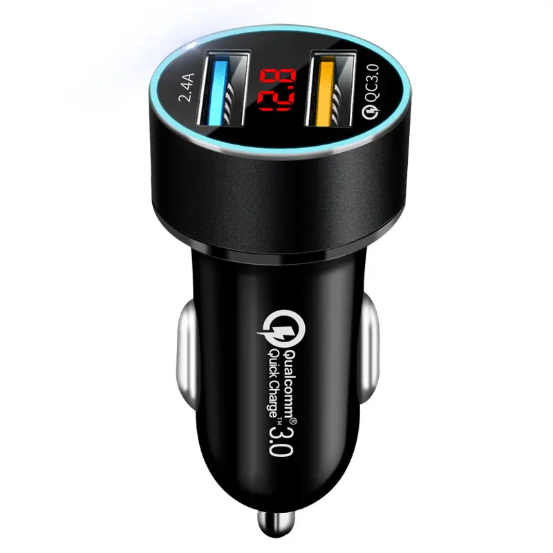 Adaptor Pengisi Daya Mobil 2 USB Ganda 3,1 A, Adaptor Pengisi Daya Logam Kendaraan Tampilan Arus/Voltase Otomatis LED Digital untuk Iphone/Tablet