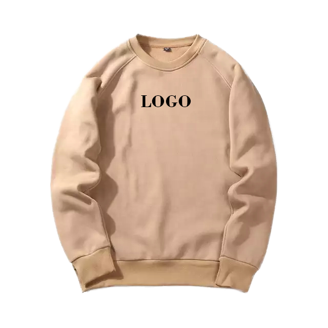 Men's Winter O-Neck Pullover Sweatshirt 100% Cotton Fleece Lined and Embroidered Solid Print Design Wholesale Supply