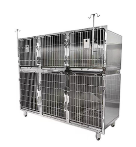 Cage vétérinaire en <span class=keywords><strong>acier</strong></span> inoxydable 304 de qualité médicale avec structure à 2 niveaux, porte en treillis métallique et plateau à déchets extractible - Product Image 1