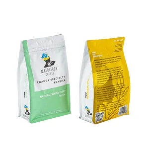 Bolsa de embalaje de granos de café impresa con placa de cobre personalizada Bolsas de plástico de fondo cuadrado de café a prueba de olores