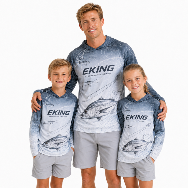 Custom Full Sublimation Printed Graphic Family Matching Fishing Hoodie UPF 50+ UV Protection Performance Fishing Shirt with Hood